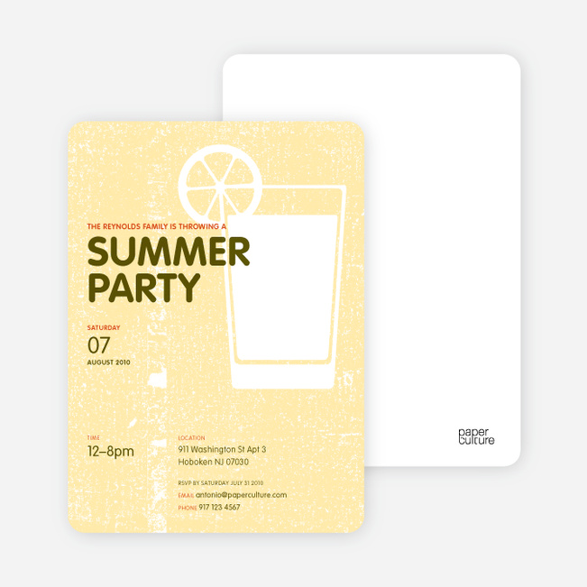 Lemonade Summer Party Invitations - Lemon