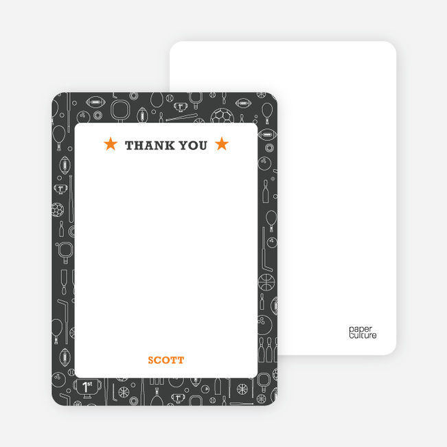 Thank You Card for Sports Mania Party Invitations - Charcoal