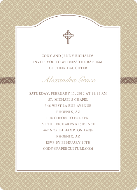 Truly Traditional Baptism Invitation - Beige