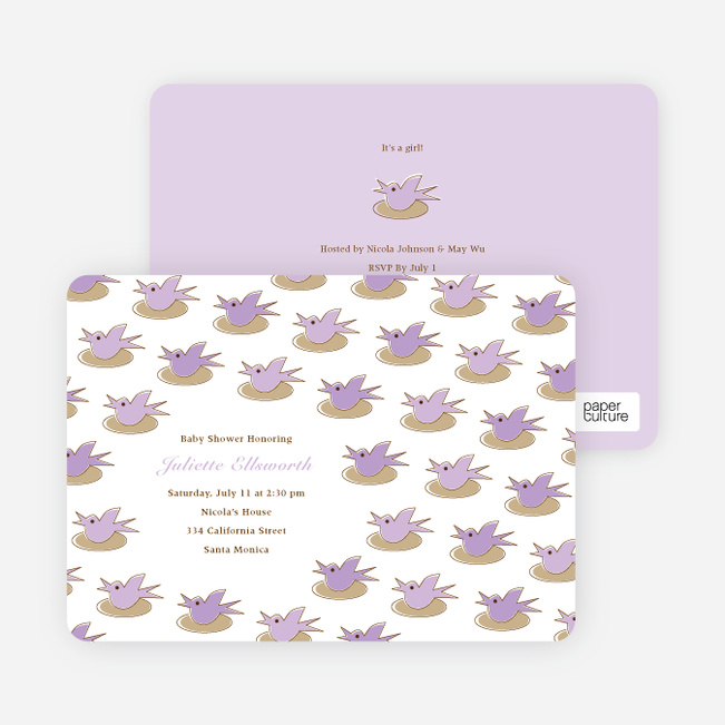 Baby Bird Shower Invitation - Lavender