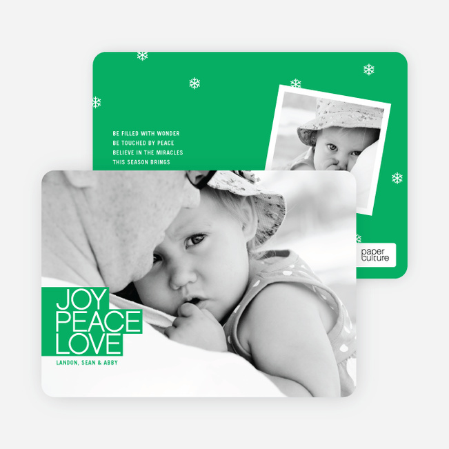 Bold Joy, Peace & Love Holiday Photo Cards - Shamrock Green