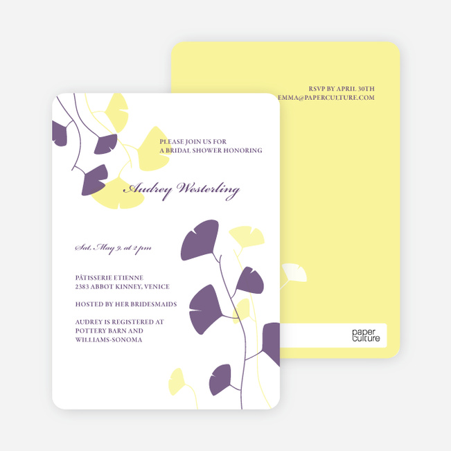 Bridal Shower Invitations: Leaves - Lemon Chiffon