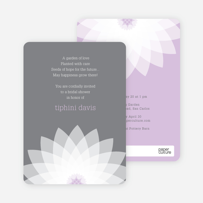 Modern Lily Lotus Bridal Shower Invitations - Purple