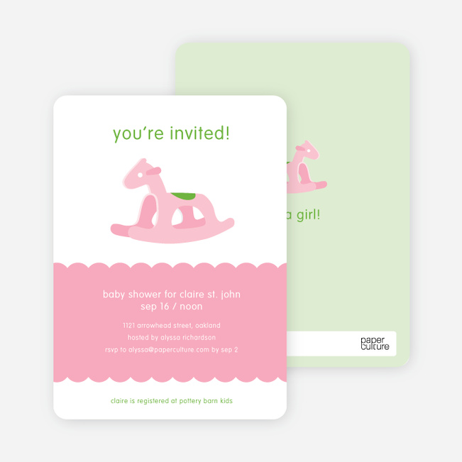 Pink Rocking Horse Baby Shower Invitations - Baby Pink