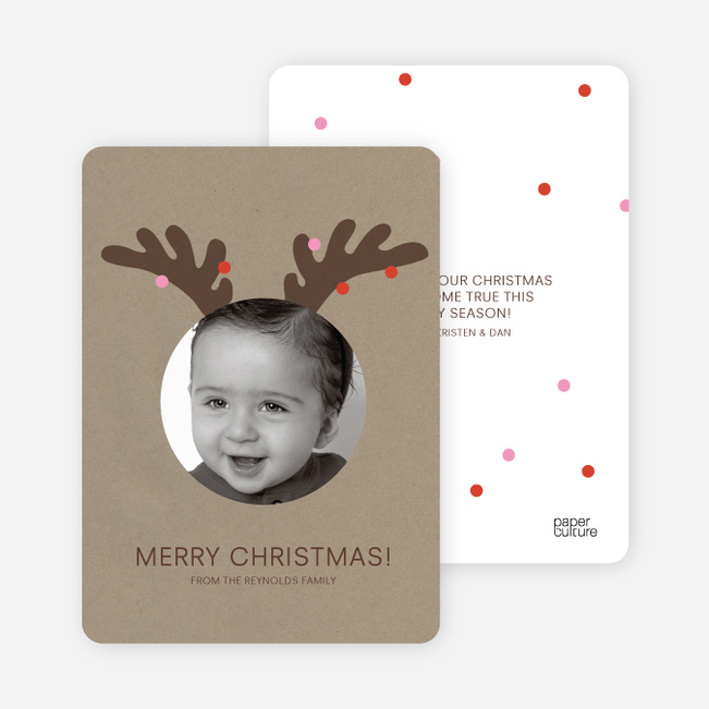 Reindeer Antlers Holiday Photo Cards - Bubble Gum
