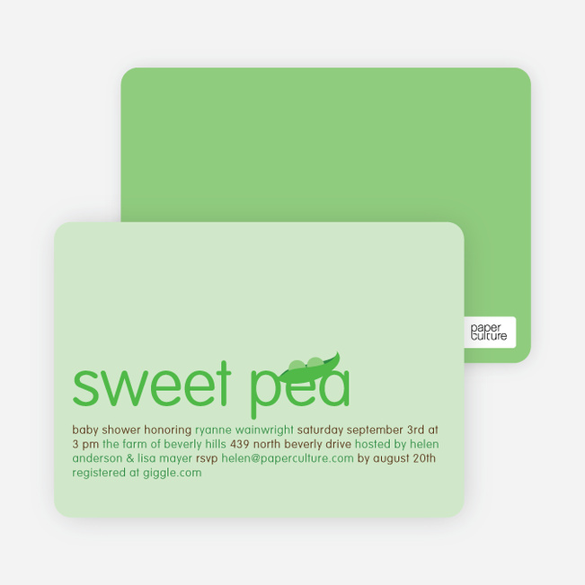 Sweet Pea Baby Shower Invitations - Light Lime