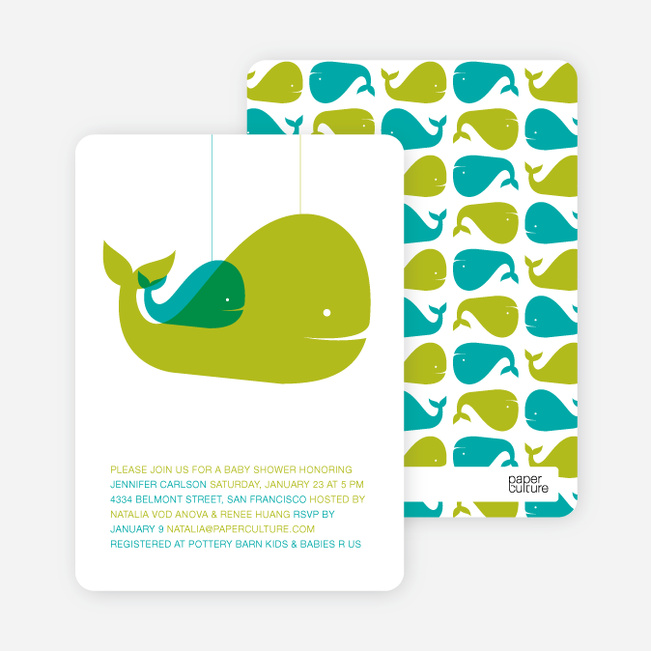 Momma and Baby Whale Baby Shower Invitation - Olive Green