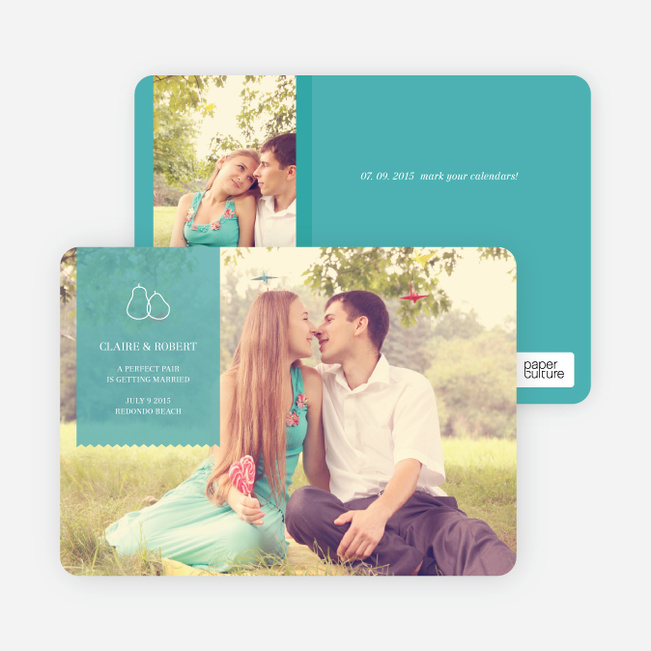 Pear Themed Save the Date Photo Cards - Turquoise