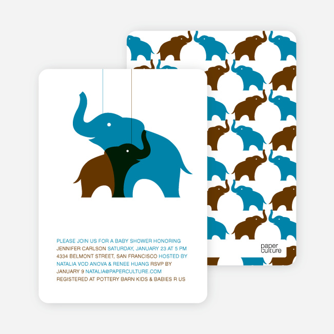 Momma and Baby Elephant Baby Shower Invitation - Cyan