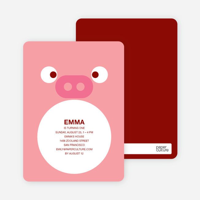 Little Piggy Birthday Invitation - Piglet Pink