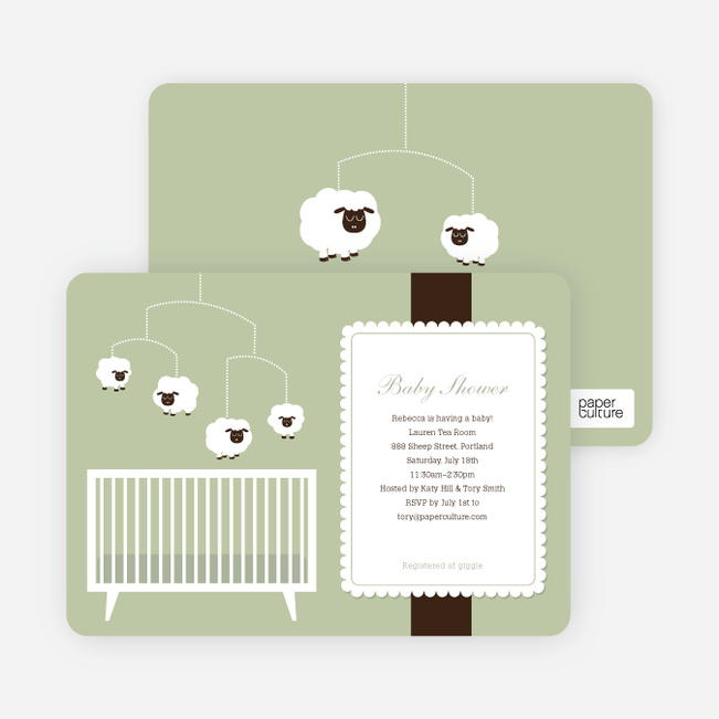 Sheep Mobile Baby Shower Invitations - Green Baby