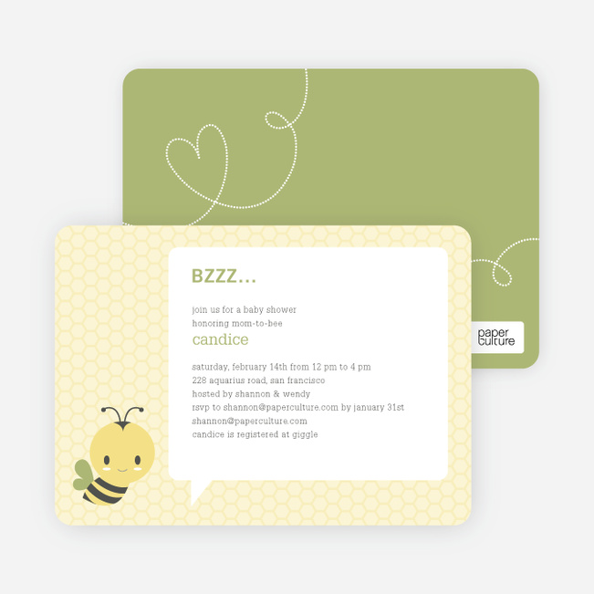 Bumble Bee Themed Baby Shower Invitations - Green