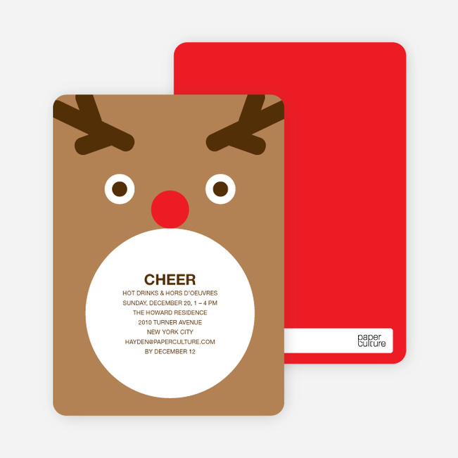 Rudolph the Red Nosed Reindeer Holiday Invitation - Tan Brown