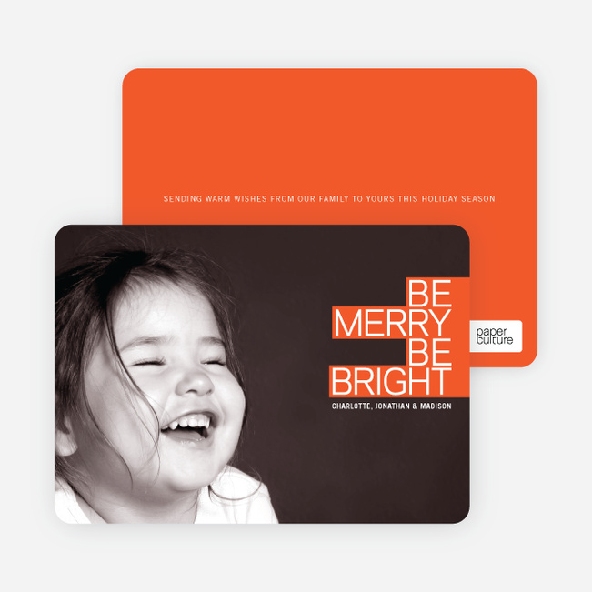 Be Merry Be Bright Prize Winning Holiday Photo Card - Tangerine Orange
