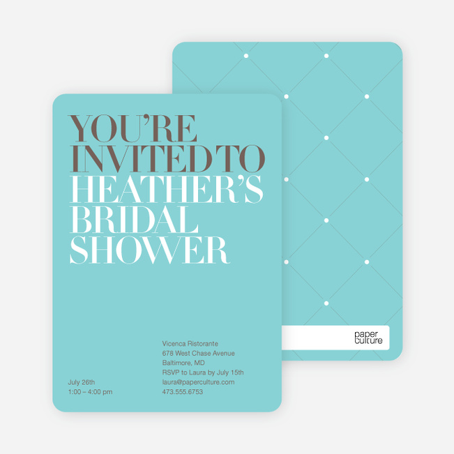 Bold Letters Bridal Shower Invitations - Azure