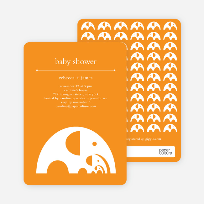 Modern Elephant Family Baby Announcement - Bright Orange
