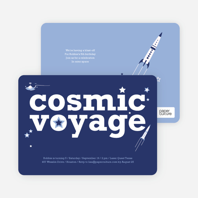 Cosmic Space Voyage Invitation - Purplish Blue