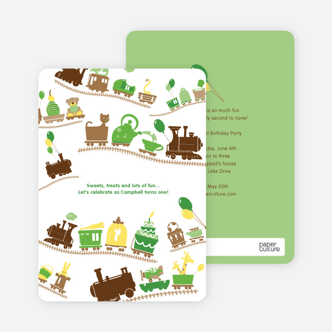 Little Engine that Would and Could Birthday Invitation - Apple Green