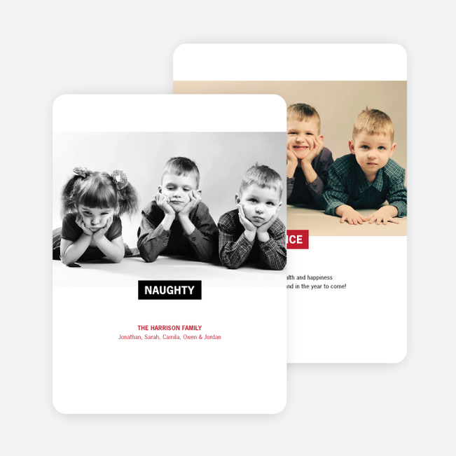 Naughty and Nice Holiday Photo Cards - Red