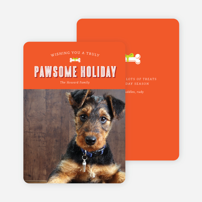 Pawsome Dog Holiday Photo Cards - Orange