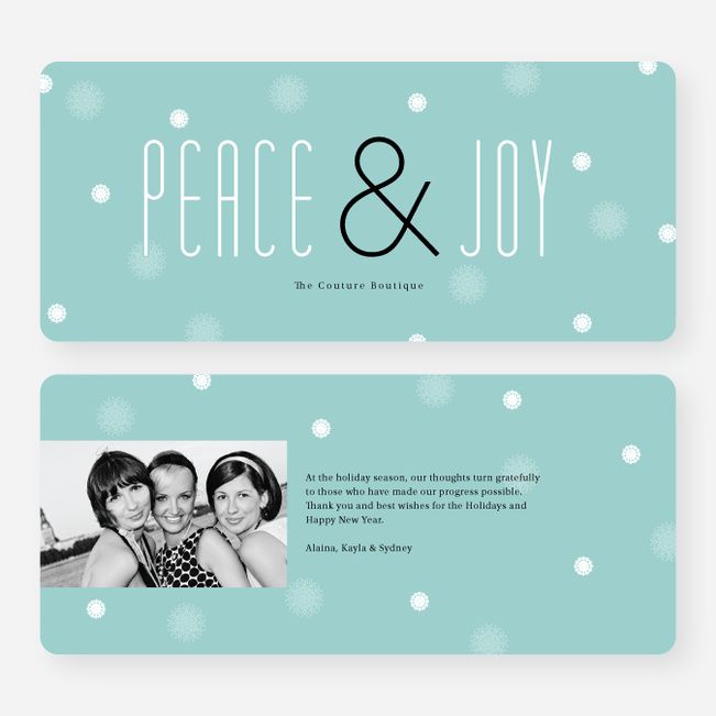 Floral Peace & Joy Holiday Greeting Cards - Blue
