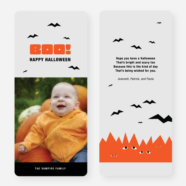 Bats, Boo, Halloween Cards - Orange