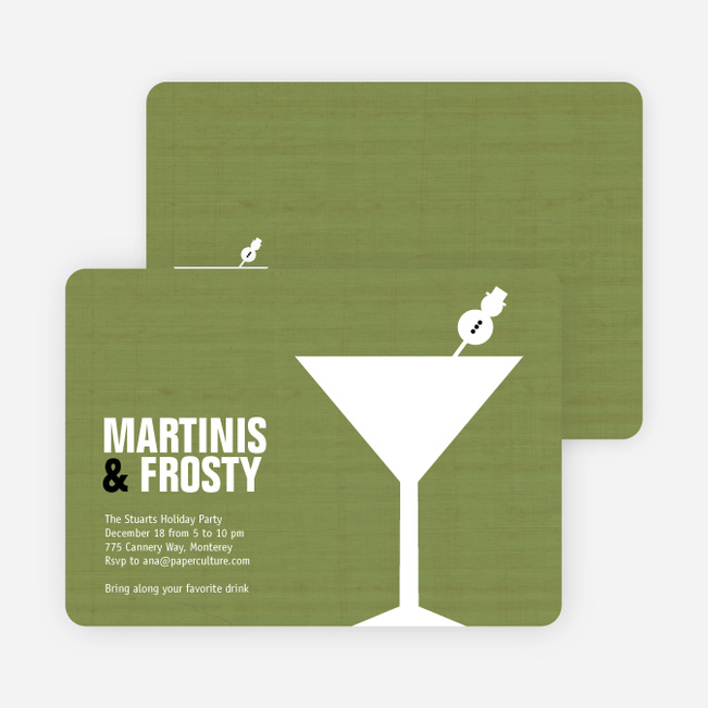 Snowman Martini Holiday Party Invitations - Asparagus