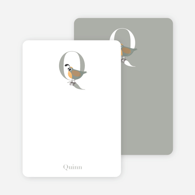 Alphabet Animals Q Quail Monogram Stationery - Grey