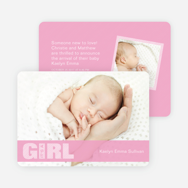 Girl Color Stripe Photo Baby Announcements - Pink