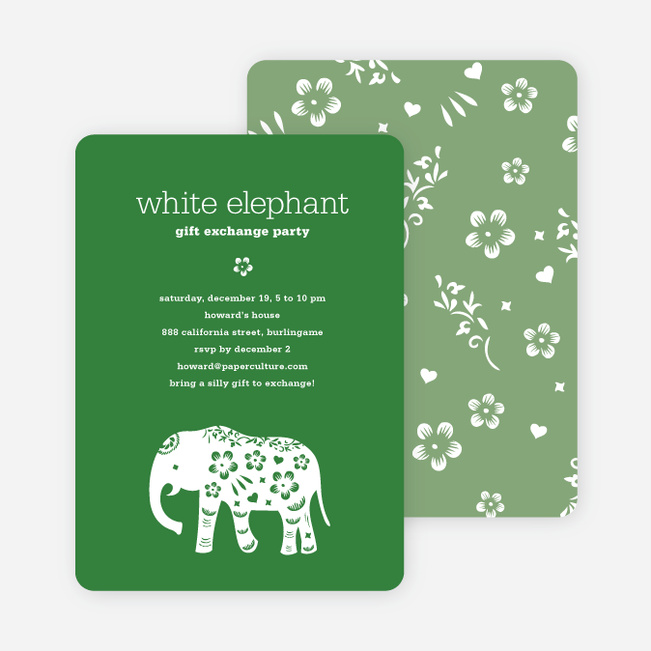White Elephant Holiday Party Invitation (aka Secret Santa) - Forest Green