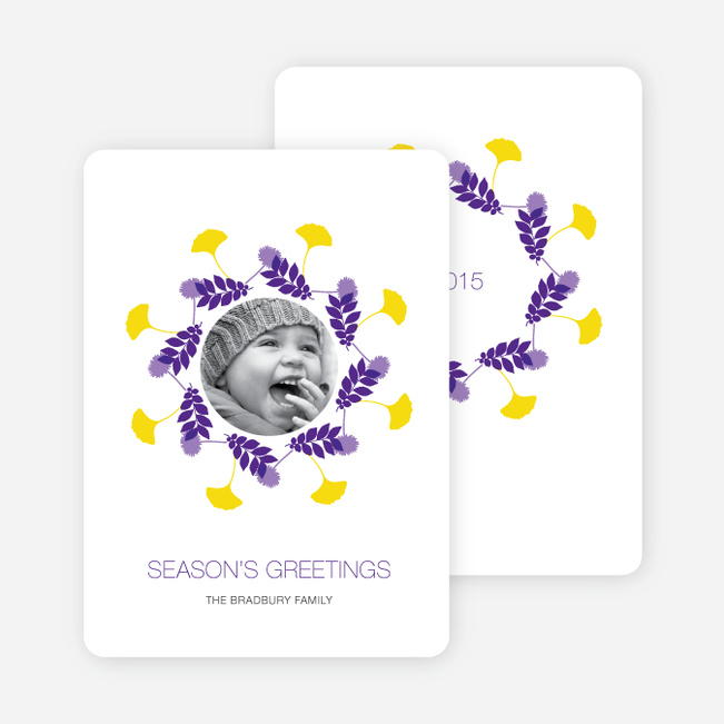 Pine Needles and Leaves Wreath Holiday Cards - Violet