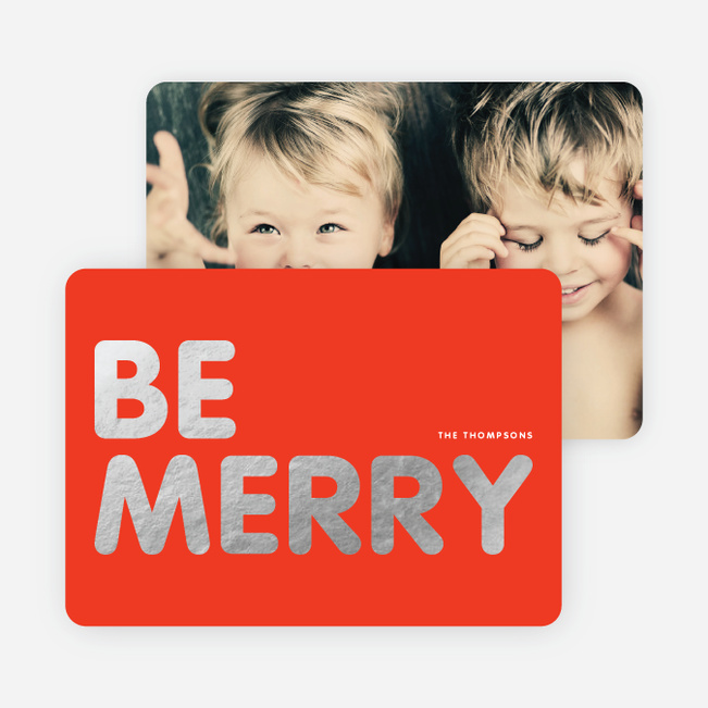 Be Merry Foil Holiday Photo Cards - Red