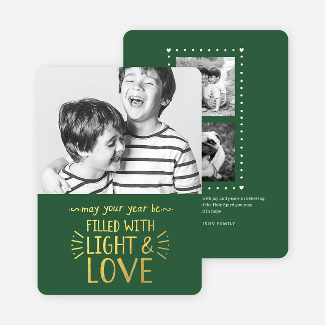 Foil Christmas Cards Filled with Light & Love - Green