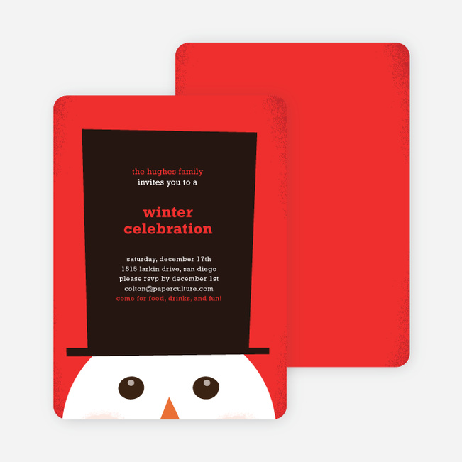 Snowman Hat Holiday Invitations - Fire Engine Red