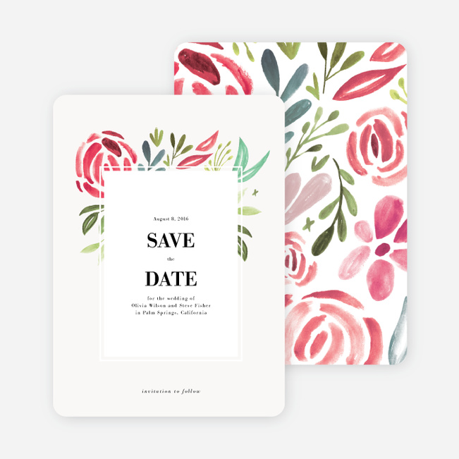 Strokes of Floral Wedding Save the Date Cards - Red