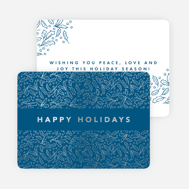 Foil Leaves All Around Holiday Cards - Blue
