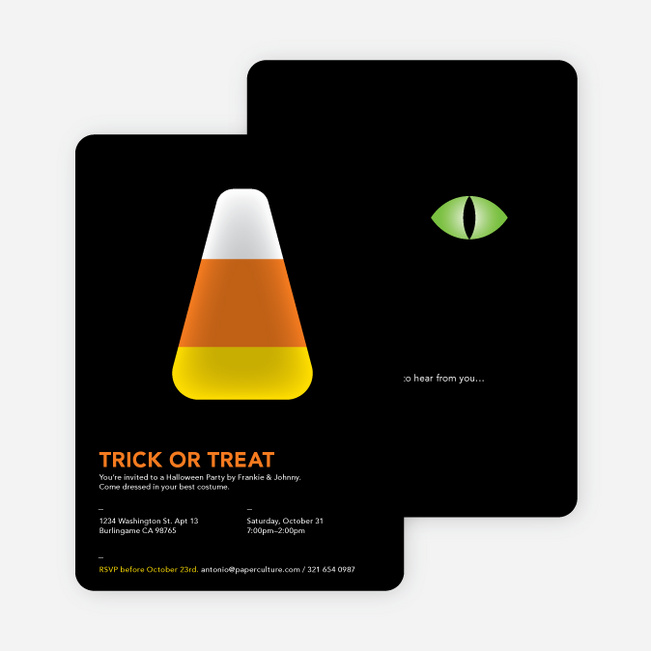 Trick or Treat Candy Corn Halloween Invitations - Orange