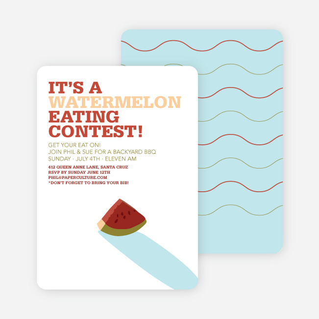 Watermelon Eating Contest Summer Party Invitations - Cherry