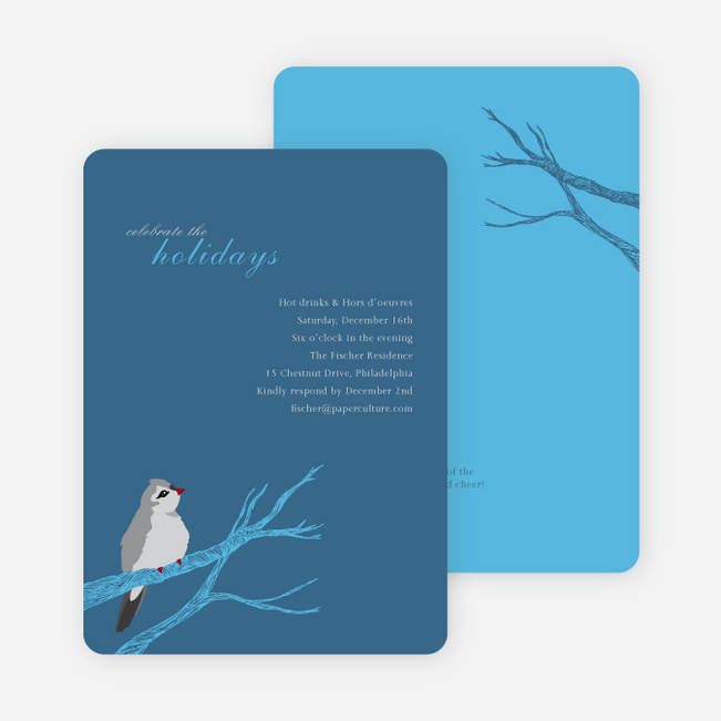Bird on Branch Holiday Invitations - Blueberry