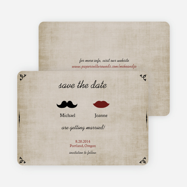 Lips and Moustache Save the Date Cards - Brown