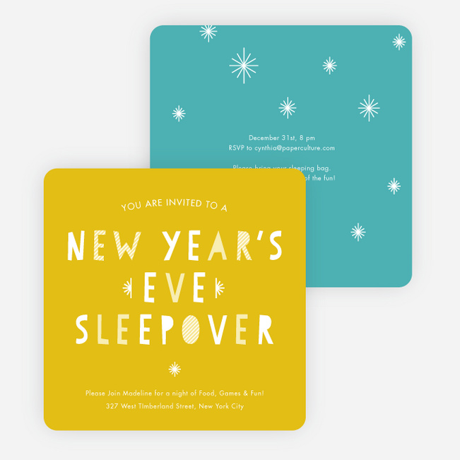 New Year’s Eve Sleepover Party Invitations - Yellow