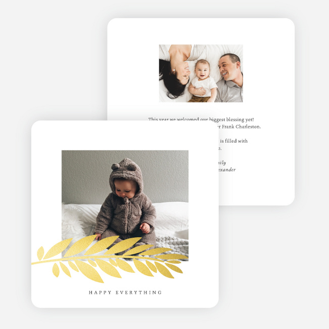 Foil Branch Stamp Multi Photo Holiday Cards - Yellow
