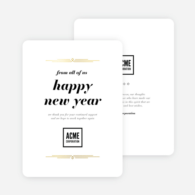 Foil Vintage Motif Business and Corporate Holiday Cards - Yellow