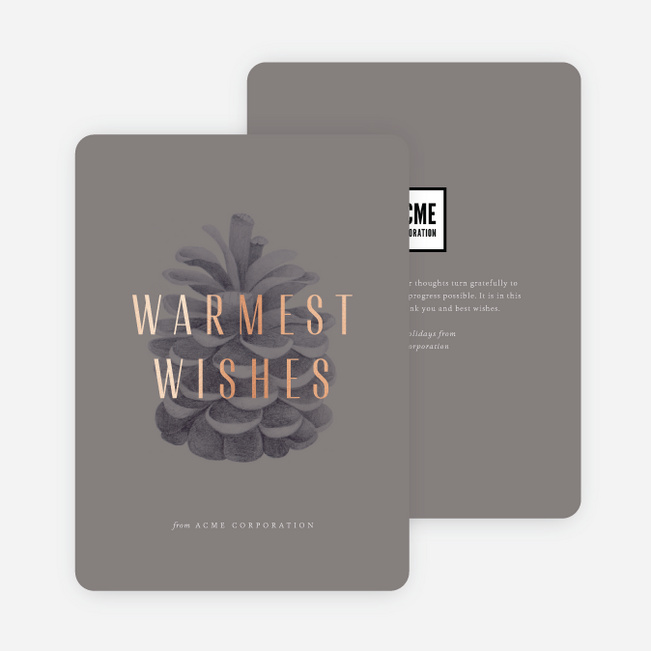Simple Pine Cone Business and Corporate Holiday Cards - Gray
