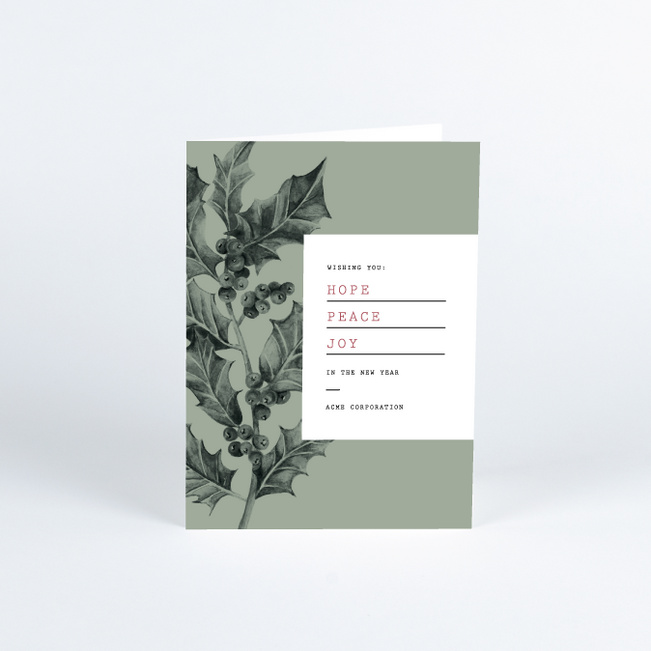 Holly Book Cover Business and Corporate Holiday Cards - Green
