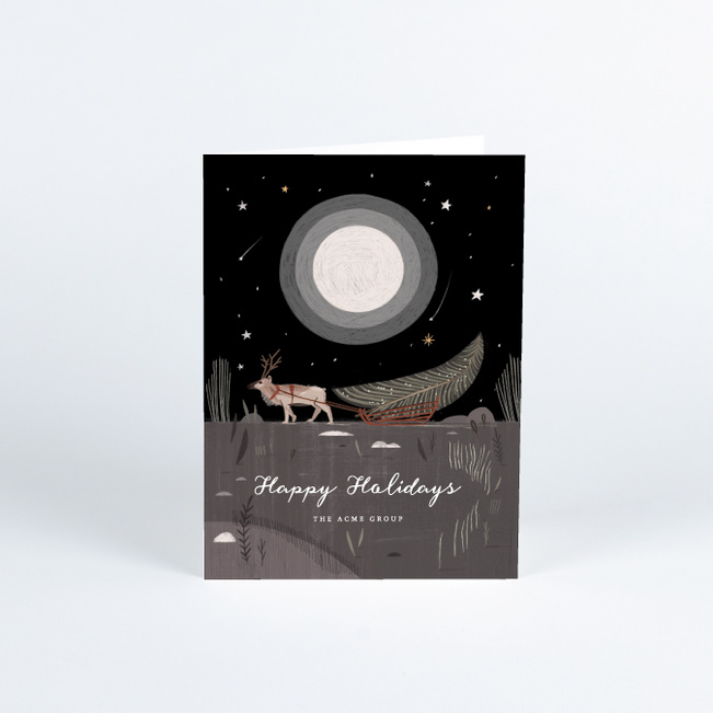Moonlit Reindeer Business and Corporate Holiday Cards - Multi