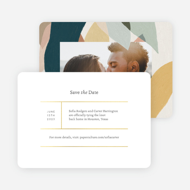 Foil Artistic Petals Save the Date Cards - Yellow