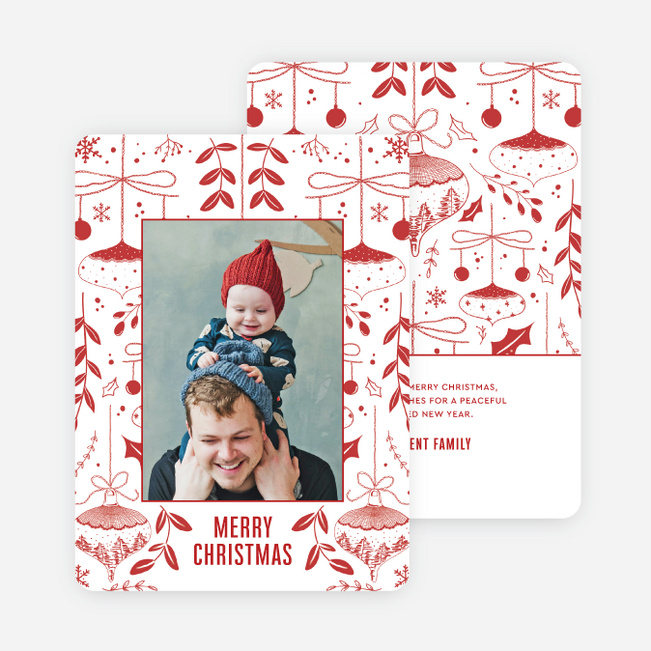 Detailed Ornaments Christmas Cards - Red