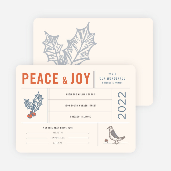 Holly, Peace & Joy Corporate Holiday Cards - Beige