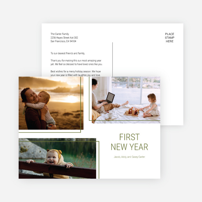 Simple Trio New Year Cards and Invitations - Green